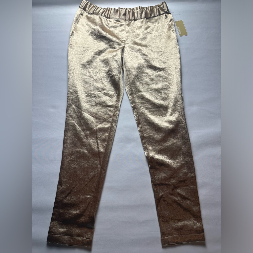 NWT Michael Michael Kors champagne beige (gold) metallic pants size 8